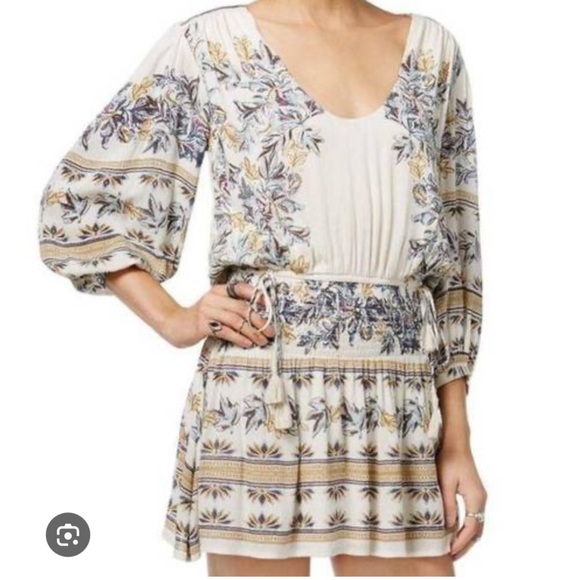 NEW Free People boho moonlight drive mini dress floral ivory combo size L - Picture 3 of 15